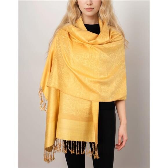 Two Tone Paisley Pashmina Scarf, Shawls Wraps Yellow - Picture 1 of 5